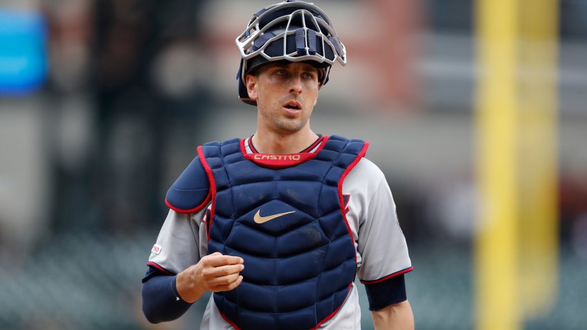 Mandatory Credit: Photo by Carlos Osorio/AP/Shutterstock (10376871n)Minnesota Twins catcher Jason Castro is seen during the seventh inning of a baseball game against the Detroit Tigers, in DetroitTwins Tigers Baseball, Detroit, USA - 01 Sep 2019.