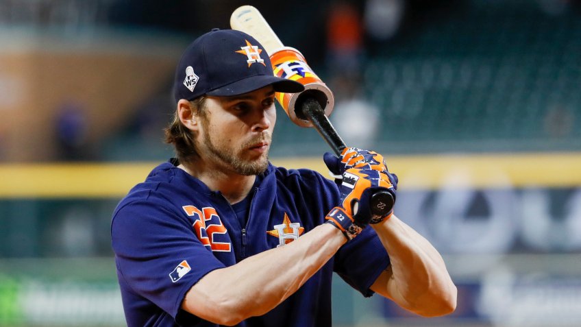 Mandatory Credit: Photo by Matt Slocum/AP/Shutterstock (10459954b)Houston Astros right fielder Josh Reddick prepares to take batting practice before Game 6 of the baseball World Series against the Washington Nationals, in HoustonWorld Series Nationals Astros Baseball, Houston, USA - 29 Oct 2019.