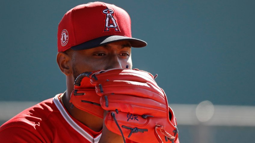 Mandatory Credit: Photo by Darron Cummings/AP/Shutterstock (10555030k)Los Angeles Angels starting pitcher Julio Teheran throws during spring training baseball practice, in Tempe, ArizAngels Spring Baseball, Tempe, USA - 12 Feb 2020.