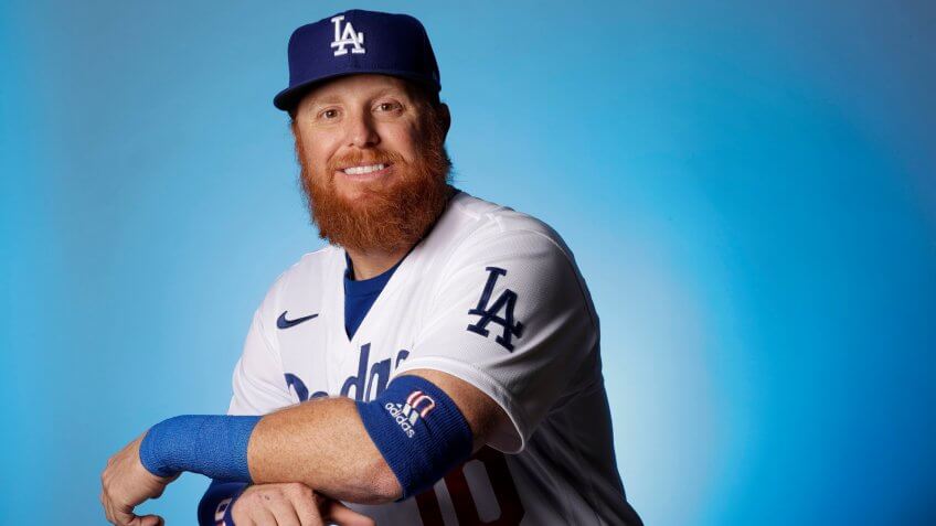 Mandatory Credit: Photo by Gregory Bull/AP/Shutterstock (10563578ah)Los Angeles Dodgers third baseman Justin Turner poses for a portrait during a spring training baseball photo day, in PhoenixDodgers Spring Baseball, Phoenix, USA - 20 Feb 2020.