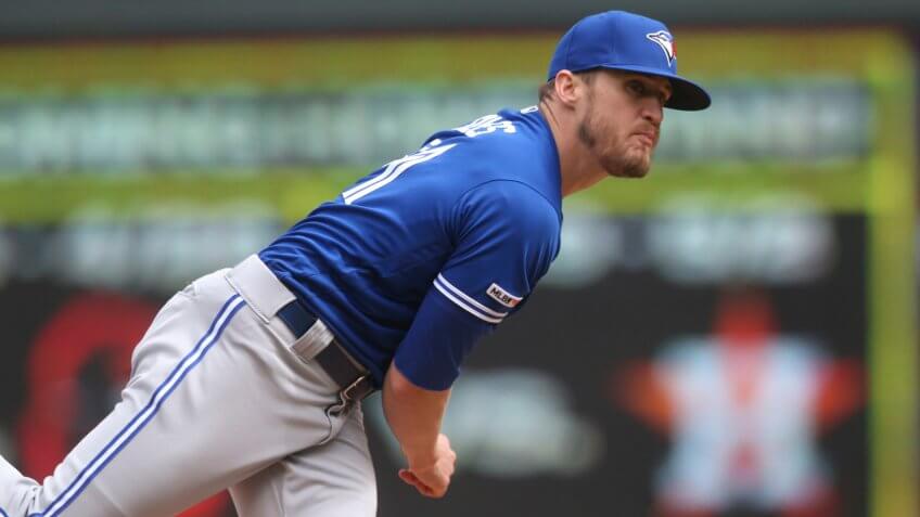 Mandatory Credit: Photo by Jim Mone/AP/Shutterstock (10213880x)Toronto Blue Jays pitcher Ken Giles throws against the Minnesota Twins in a baseball game, in MinneapolisBlue Jays Twins Baseball, Minneapolis, USA - 18 Apr 2019.