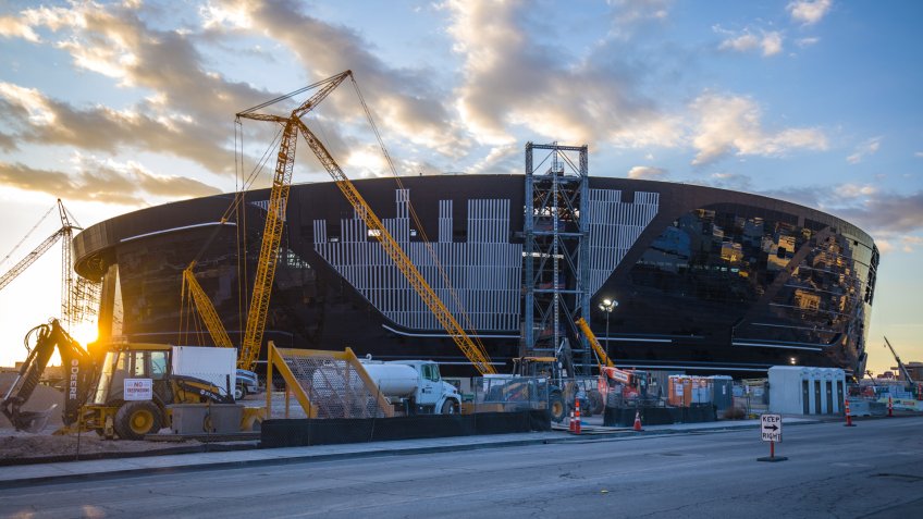 Las Vegas, NV, USA 2/9/2020 — Allegiant Stadium under construction near the Strip.