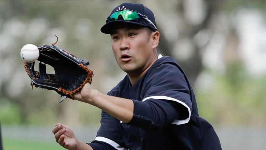 Mandatory Credit: Photo by Frank Franklin II/AP/Shutterstock (10555951aj)New York Yankees' Masahiro Tanaka during a spring training baseball workout, in Tampa, FlaYankees Spring Baseball, Tampa, USA - 13 Feb 2020.