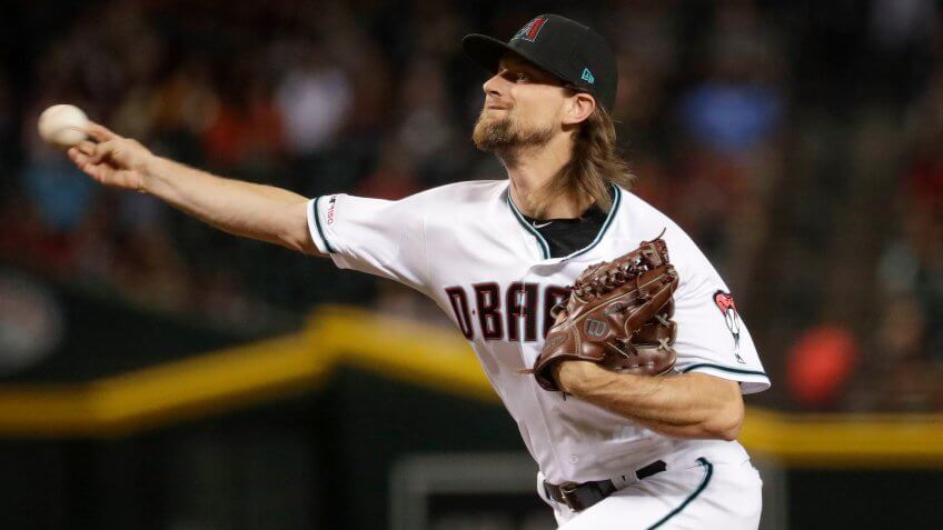 Mandatory Credit: Photo by Matt York/AP/Shutterstock (10423332c)Arizona Diamondbacks starting pitcher Mike Leake throws against the St.