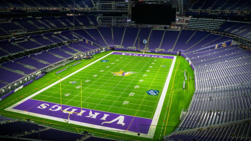 MINNEAPOLIS, USA -NOVEMBER 7, 2019: Interior of Minnesota Vikings US Bank Stadium in Minneapolis.