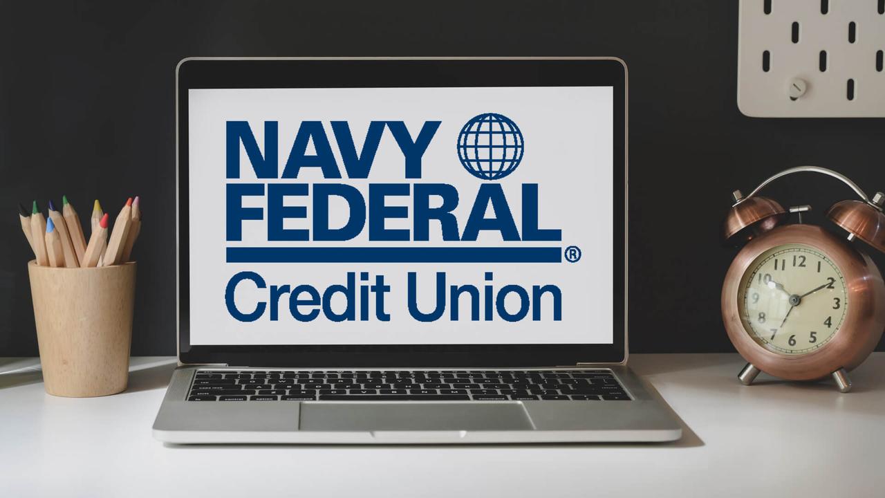 Navy Federal Credit Union logo on laptop screen.