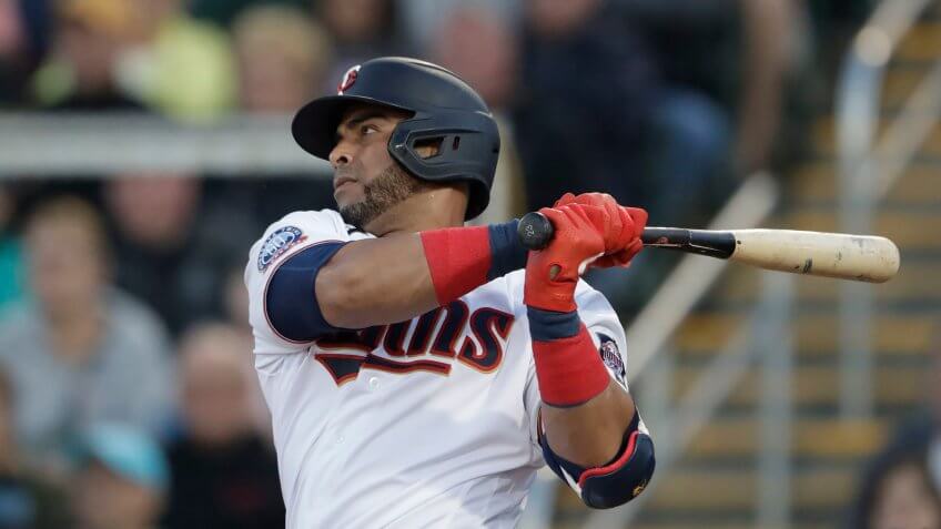 Mandatory Credit: Photo by John Bazemore/AP/Shutterstock (10572445a)Minnesota Twins designated hitter Nelson Cruz (23) follows through on a single in the first inning of a spring training baseball game against the Pittsburgh Pirates, in Fort Myers, FlaPirates Twins Spring Baseball, Fort Myers, USA - 29 Feb 2020.
