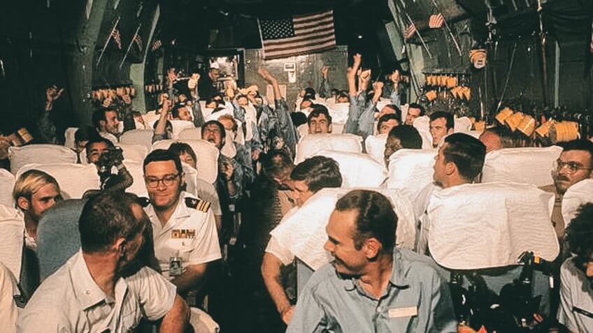 North Vietnamese prisoners returning to Phillipines base 1973