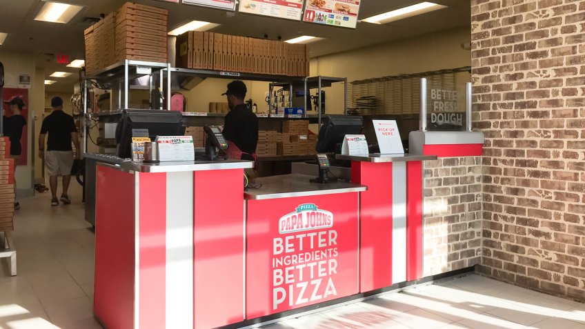 COPPELL, TX, US-MARCH 24, 2019: Inside a Papa John's Pizza American restaurant .