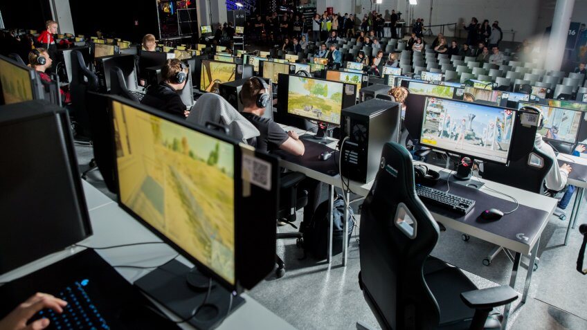HELSINKI, FINLAND - NOVEMBER 15, 2019: Fight esportsmen of tournament of PlayerUnknown’s Battlegrounds PUBG at Assembly GameXpo 2019.