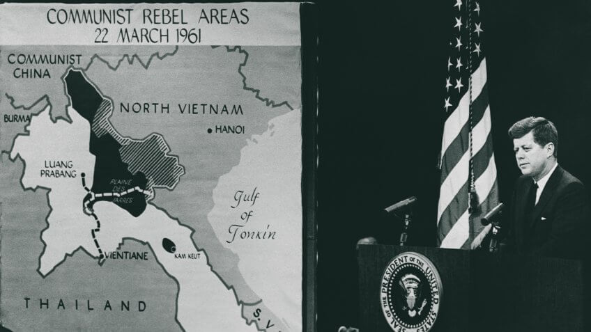 23 Nov 1961 --- President Kennedy gives a press conference on the situation in Southeast Asia.