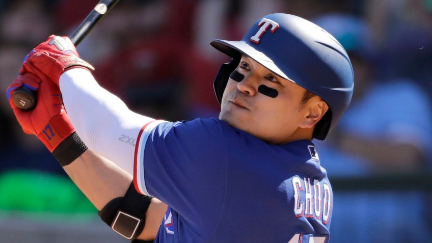 Mandatory Credit: Photo by Charlie Riedel/AP/Shutterstock (10571327k)Texas Rangers' Shin-Soo Choo bats during the second inning of a spring training baseball game against the Chicago White Sox, in Surprise, ArizWhite Sox Rangers Spring Baseball, Surprise, USA - 29 Feb 2020.