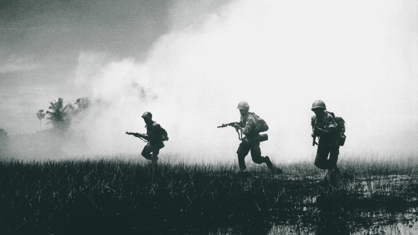 Crack troops of the Vietnamese Army in combat operations against the Communist Viet Cong guerillas.