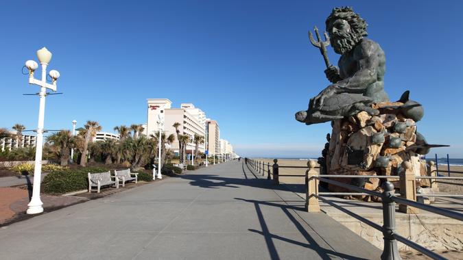Virginia Beach, Virginia, USA - Febraury 27, 2013: Norwegian Lady Statue along the boardwalk commemorating the lives lost in the 1891 shipwreck.