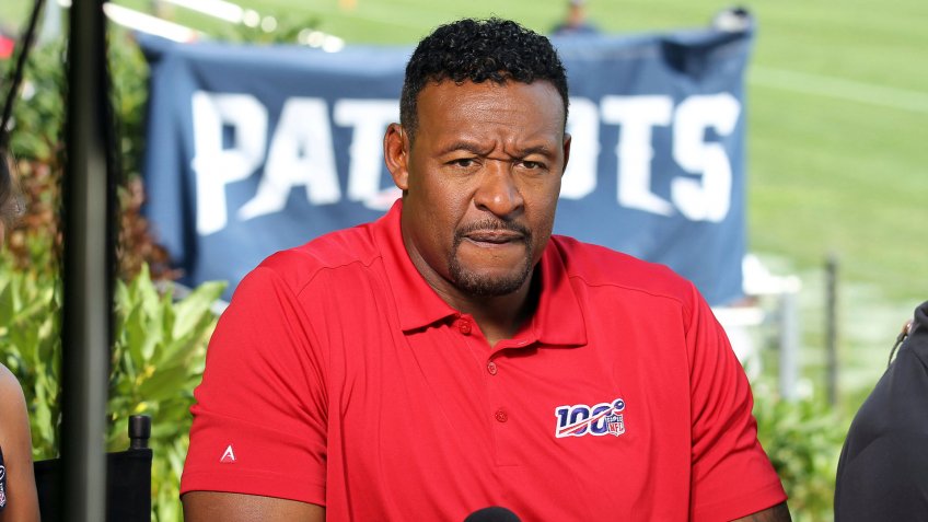 Mandatory Credit: Photo by Stew Milne/AP/Shutterstock (10348552o)Former New England Patriot Willie McGinest on set for the NFL Network, during an NFL football training camp practice in Foxborough, MassPatriots Football, Foxborough, USA - 27 Jul 2019.