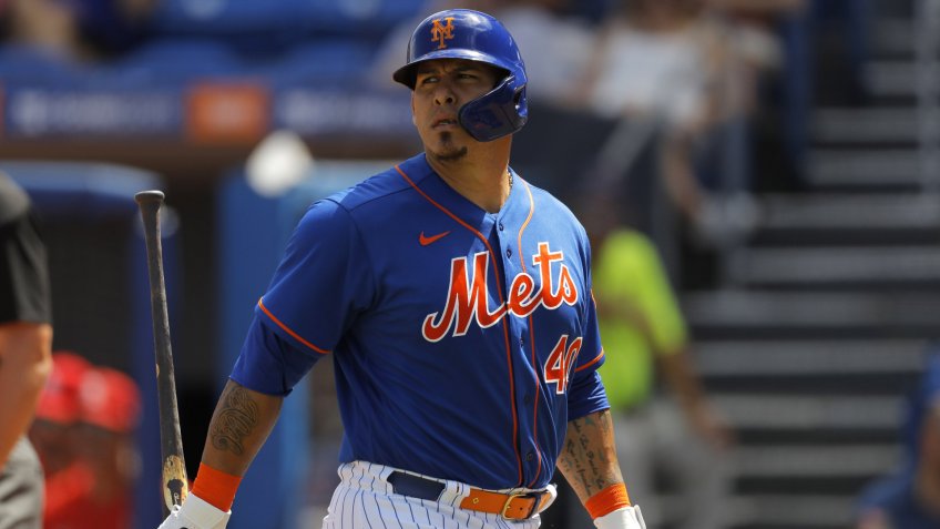 Mandatory Credit: Photo by Julio Cortez/AP/Shutterstock (10580411ac)New York Mets' Wilson Ramos heads back to the dugout after striking out to St.