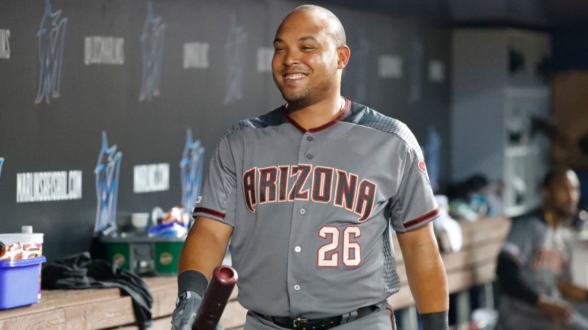 Mandatory Credit: Photo by Wilfredo Lee/AP/Shutterstock (10348672h)Arizona Diamondbacks' Yasmany Tomas smiles as he walks through the dugout during the ninth inning of a baseball game against the Miami Marlins, in Miami.