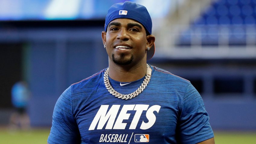 Mandatory Credit: Photo by JASON SZENES/EPA-EFE/Shutterstock (10184344o)New York Mets left fielder Yoenis Cespedes is seen during batting practice before the start of New York Mets and Miami Marlins at Marlins Park in Miami, Florida, USA, 01 April 2019.