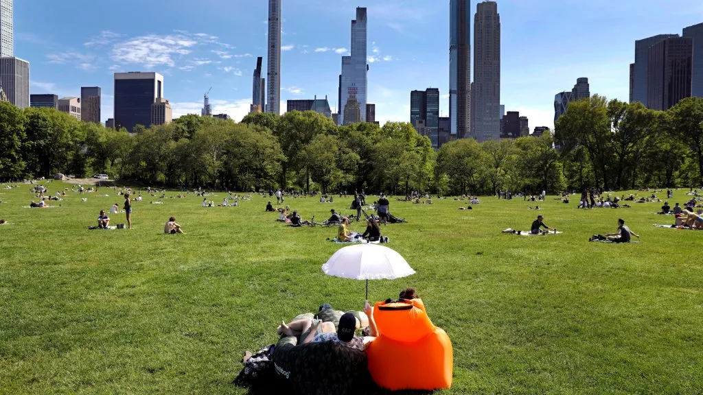Mandatory Credit: Photo by Peter Foley/EPA-EFE/Shutterstock (10649806g)People adhere to social distancing guidelines in Central Park in New York, New York, USA, 17 May 2020.