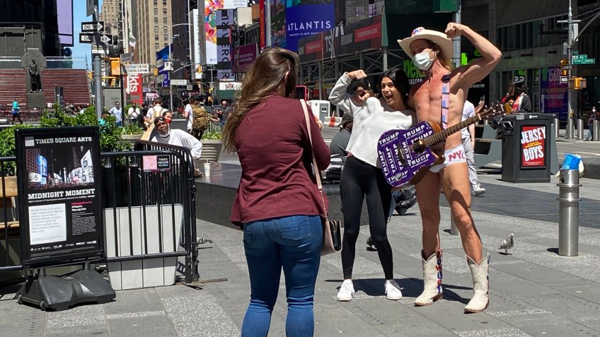 Mandatory Credit: Photo by MediaPunch/Shutterstock (10650784e)The Naked Cowboy seen in Times Square during the coronavirus pandemicCoronavirus outbreak, New York, USA - 17 May 2020.