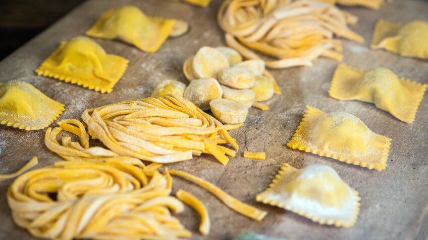 Italian fresh pasta and tortellini ravioli.