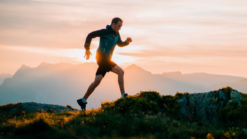 He leaps into the morning air.