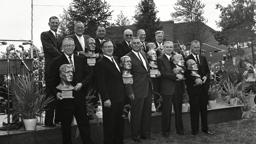 Mandatory Credit: Photo by Anonymous/AP/Shutterstock (6622719a)Eleven of the 17 charter members who were enshrined into the national pro football Hall of Fame at Canton, Ohio, on .