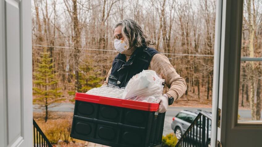 Groceries home delivery during the COVID-19 coronavirus outbreak in Poconos, Pennsylvania, USA.