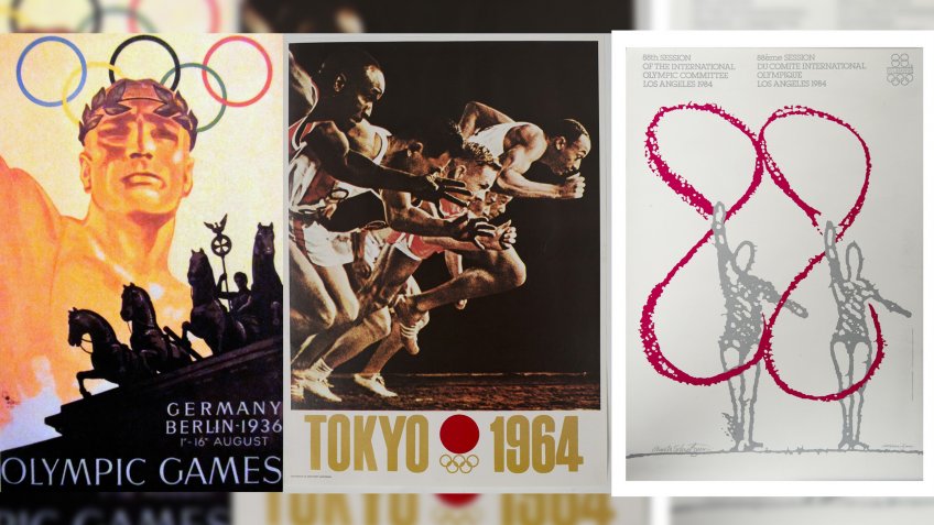The 1936 Berlin Olympics, The 1964 Tokyo Olympics, and the 1984 Los Angeles Olympics posters
