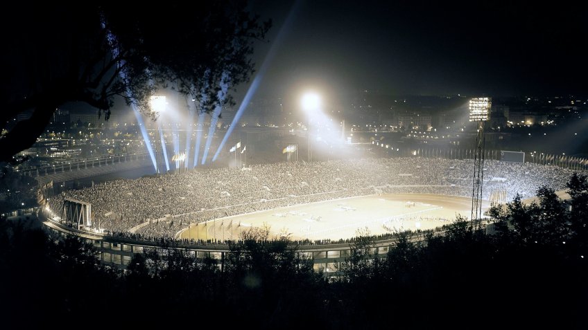 View of the floodlit Olympic Stadium in Rome during the solemn closing ceremony of the 1960 Summer Olympic Games on .