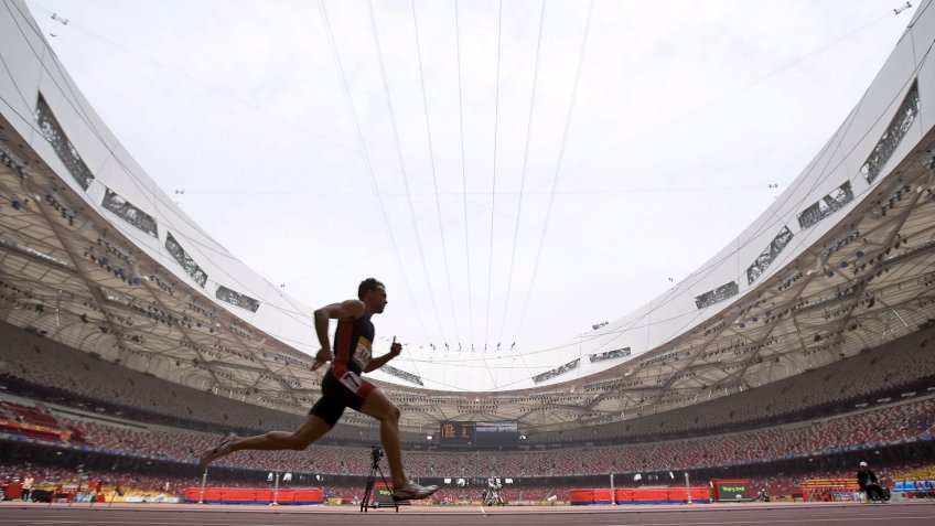 Athletes Compete in a 1 500m Qualifying Heat During the Good Luck Beijing 2008 China Athletics Open in the National Stadium (also Known As the Birds Nest) in Beijing China 22 May 2008 the Competition is a Test Event Held by the Organizing Committee to Prepare For the Upcoming 2008 Beijing Olympics to Be Held in AugustChina Athletics Good Luck Beijing Open - May 2008.