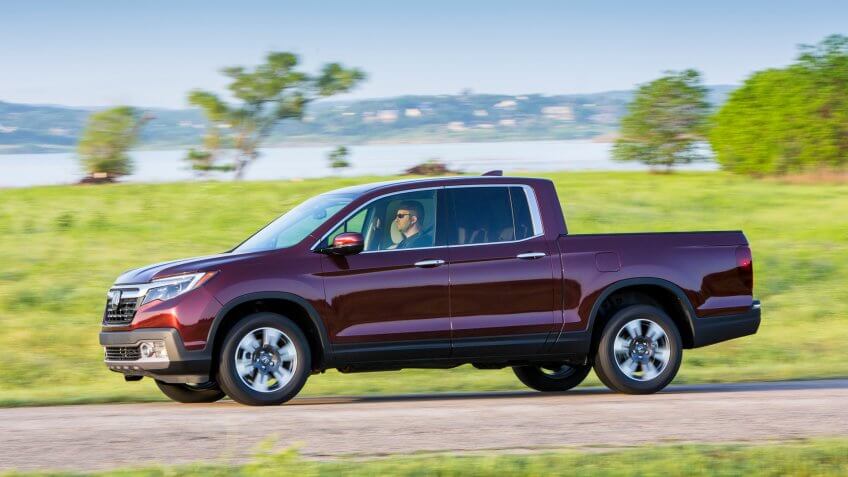 2018 Honda Ridgeline RTL-E in Deep Scarlet Pearl.