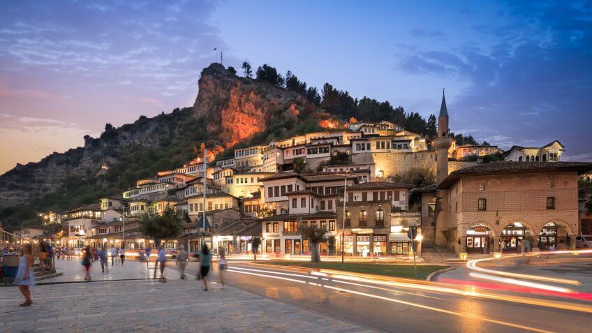 Berat, albania by night.