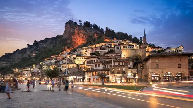 Berat, albania by night.