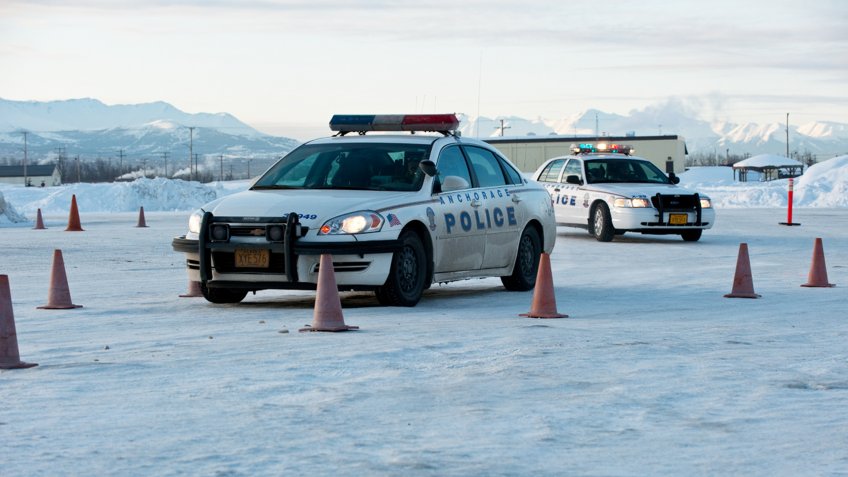 JOINT BASE ELMENDORF-RICHARDSON, Alaska - - New Police Academy recruits practice winter driving techniques, March 22.