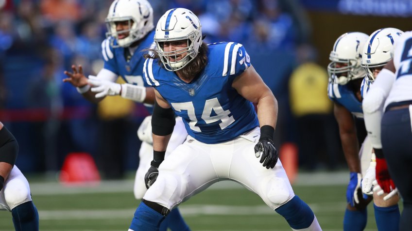 Mandatory Credit: Photo by Jeff Haynes/AP/Shutterstock (9240826nv)Indianapolis Colts offensive tackle Anthony Castonzo (74) sets to block against the Tennessee Titans during an NFL football game, in Indianapolis.