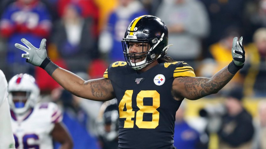 Mandatory Credit: Photo by Keith Srakocic/AP/Shutterstock (10506256qs)Pittsburgh Steelers outside linebacker Bud Dupree (48) plays against the Buffalo Bills during the first half of an NFL football game in PittsburghBills Steelers Football, Pittsburgh, USA - 15 Dec 2019.