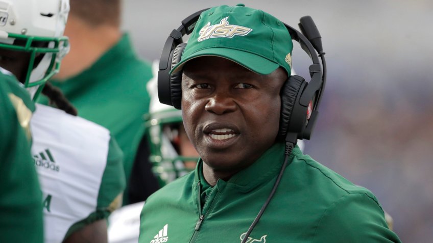 South Florida head coach Charlie Strong looks on during the first half of an NCAA college football game against Navy, in AnnapolisSouth Florida Navy Football, Annapolis, USA - 19 Oct 2019.