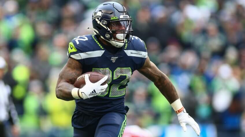 Mandatory Credit: Photo by Sean Brown/CSM/Shutterstock (10511799o)Seattle Seahawks running back Chris Carson (32) carries the ball during a game between the Arizona Cardinals and Seattle Seahawks at CenturyLink Field in Seattle, WANFL Cardinals vs Seahawks, Seattle, USA - 22 Dec 2019.