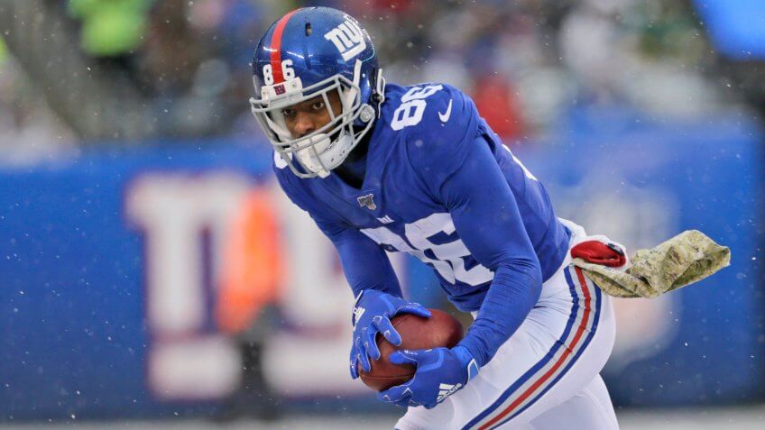 Mandatory Credit: Photo by Adam Hunger/AP/Shutterstock (10492579b)New York Giants' Darius Slayton during the first half of an NFL football game against the Green Bay Packers, in East Rutherford, N.