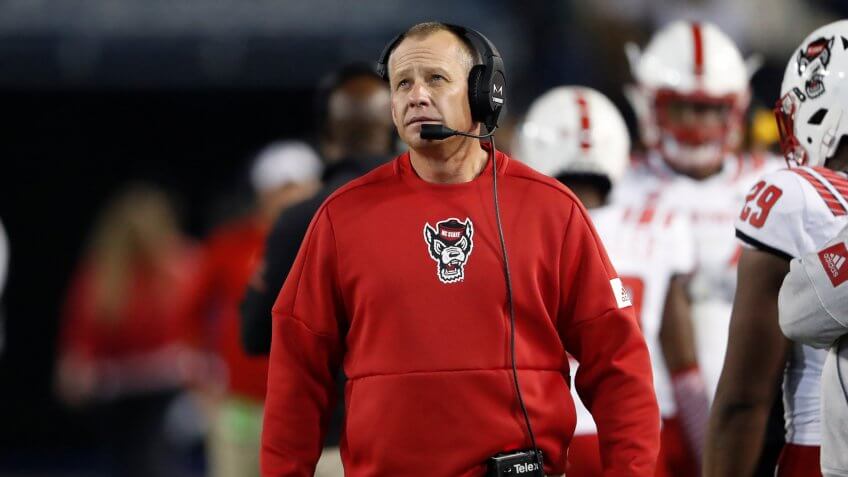 North Carolina State coach Dave Doeren paces on the sideline during the second half of the team's NCAA college football game against Georgia Tech, in Atlanta.