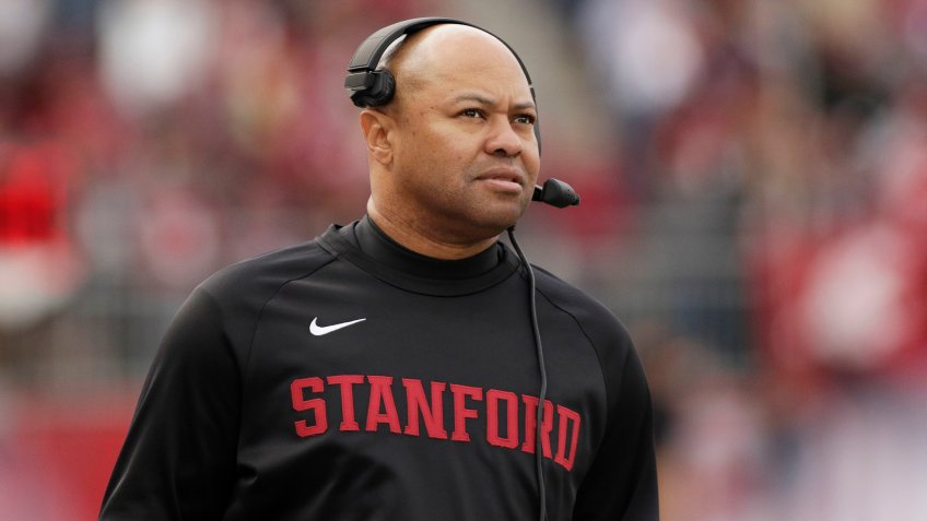 Stanford head coach David Shaw looks on during the first half of an NCAA college football game against Washington State in Pullman, Wash.