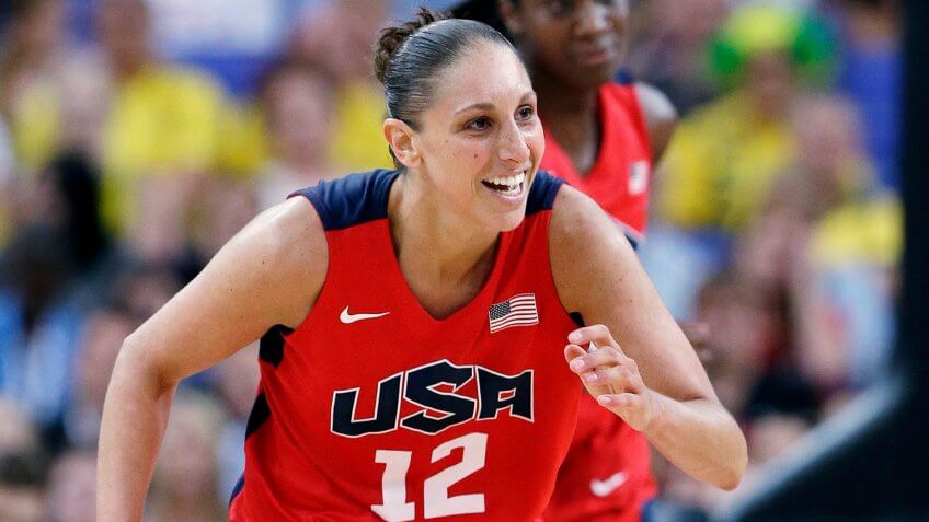 Mandatory Credit: Photo by Eric Gay/AP/Shutterstock (6862978l)Diana Taurasi USA's Diana Taurasi smiles as she runs up court during a semifinal women's basketball game against Australia at the 2012 Summer Olympics, in LondonLondon Olympics Basketball Women.