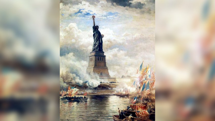 Edward Moran oil painting unveilinig the Statue of Liberty