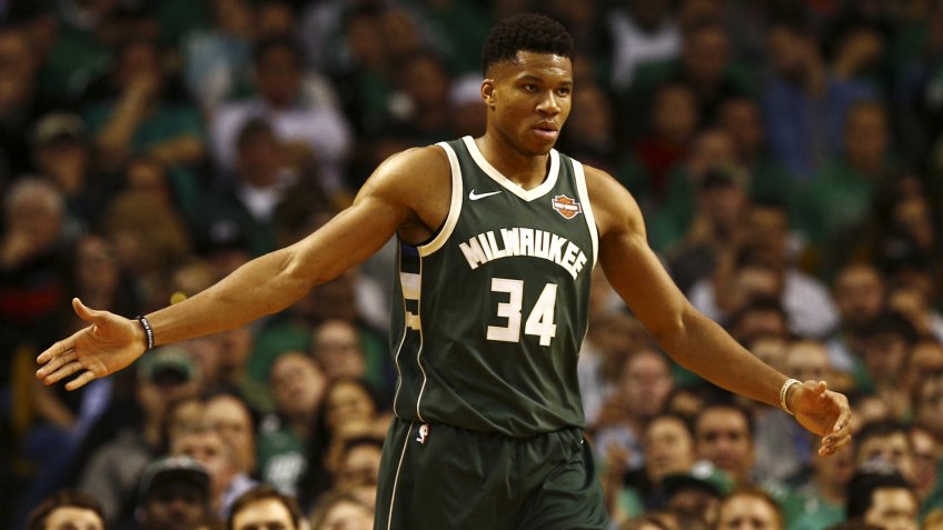 Giannis Antetokounmpo Milwaukee Bucks at Boston Celtics, USA - 18 Oct 2017Milwaukee Bucks forward Giannis Antetokounmpo gestures following a basket against the Boston Celtics during the second quarter of the NBA basketball game between the Milwaukee Bucks and the Boston Celtics at TD Garden in Boston, Massachusetts, USA, 18 October 2017.