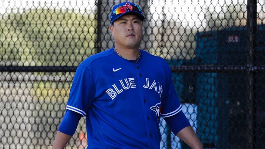 Mandatory Credit: Photo by Frank Franklin II/AP/Shutterstock (10558315j)Toronto Blue Jays' Hyun-Jin Ryu during a spring training baseball workout, in Dunedin, FlaBlue Jays Spring Baseball, Dunedin, USA - 16 Feb 2020.