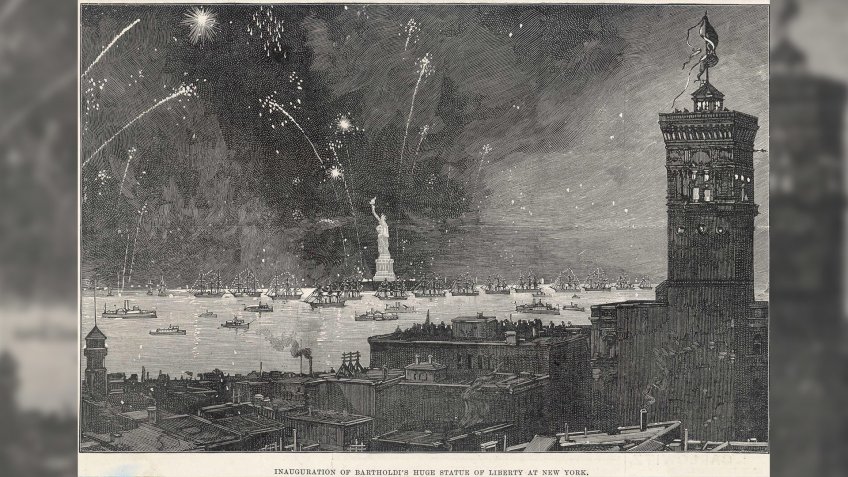 New York: Inauguration of Bartholdi's Statue of Liberty in 1886 with A Firework Display 1886Historical Collection97.