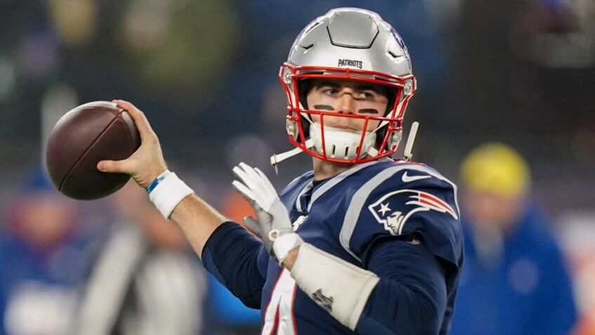Editorial Use OnlyMandatory Credit: Photo by Dave Shopland/BPI/Shutterstock (10516566aa)Jarrett Stidham, Quarterback of the New England Patriots (23), throws the ballTennessee Titans v New England Patriots, NFL, American Football, Wild Card Playoff, Gillette Stadium, Foxborough, Massachusetts, USA - 04 Jan 2020.