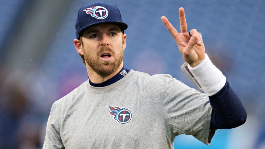 NASHVILLE, TN - DECEMBER 28: Jordan Palmer #5 of the Tennessee Titans warming up before a game against the Indianapolis Colts at LP Field on December 28, 2014 in Nashville, Tennessee.