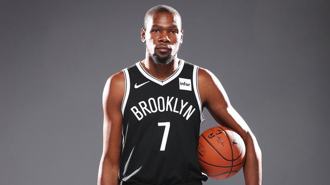 NEW YORK, NEW YORK - SEPTEMBER 27: Kevin Durant #7 of the Brooklyn Nets poses for a portrait during Media Day at HSS Training Center on September 27, 2019 in New York City.